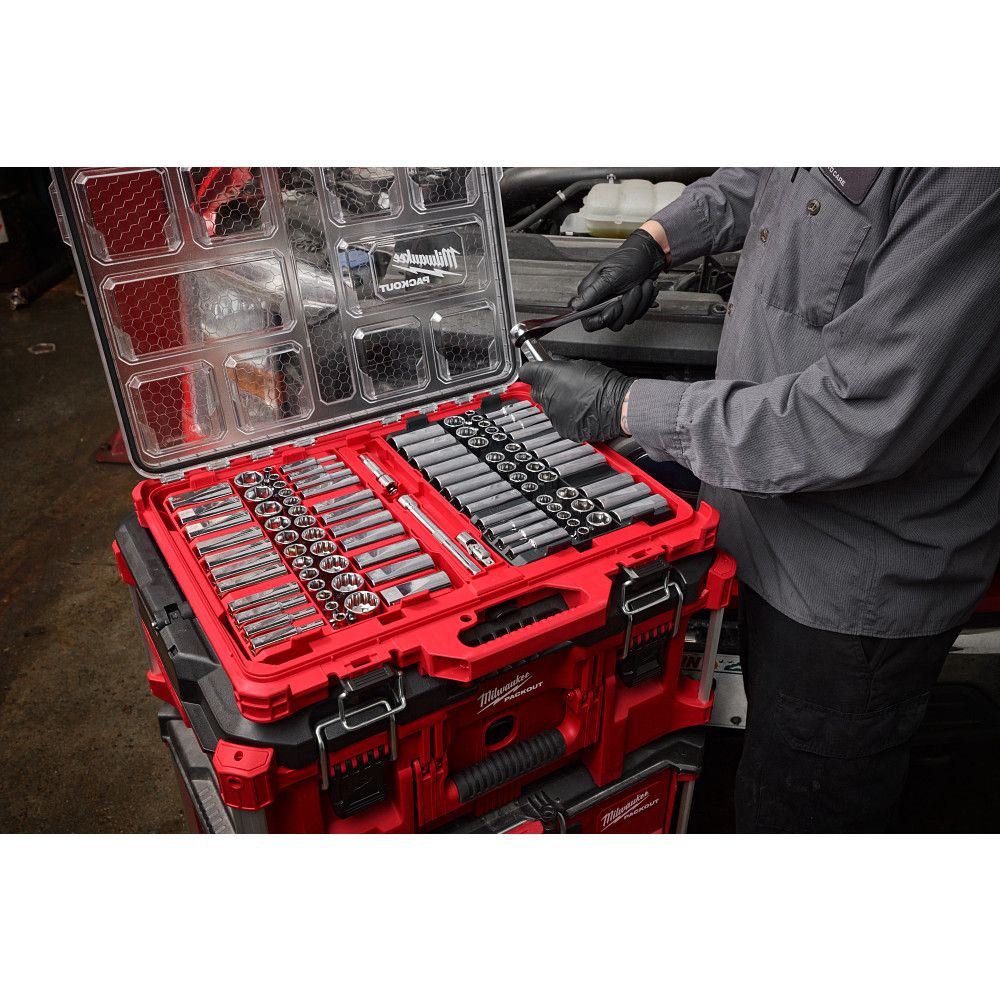 Milwaukee 48-22-9285, 98pc 3/8" 6-Pt and 12-Pt Metric & SAE Ratchet & Socket