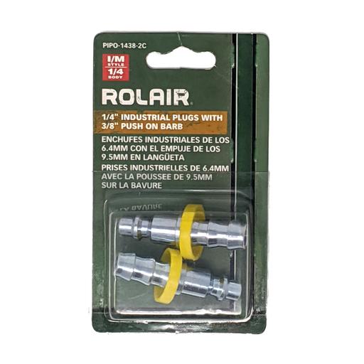 ROLAIR PIPO-1438-2C, 2 INDUSTRIAL PLUGS (3/8" PUSH ON BARB) (2PC. CARDED)