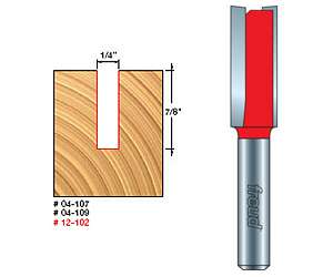 Freud 04-109, 1/4" x 7/8" Double Flute Straight Router Bit (1/4" Shank)