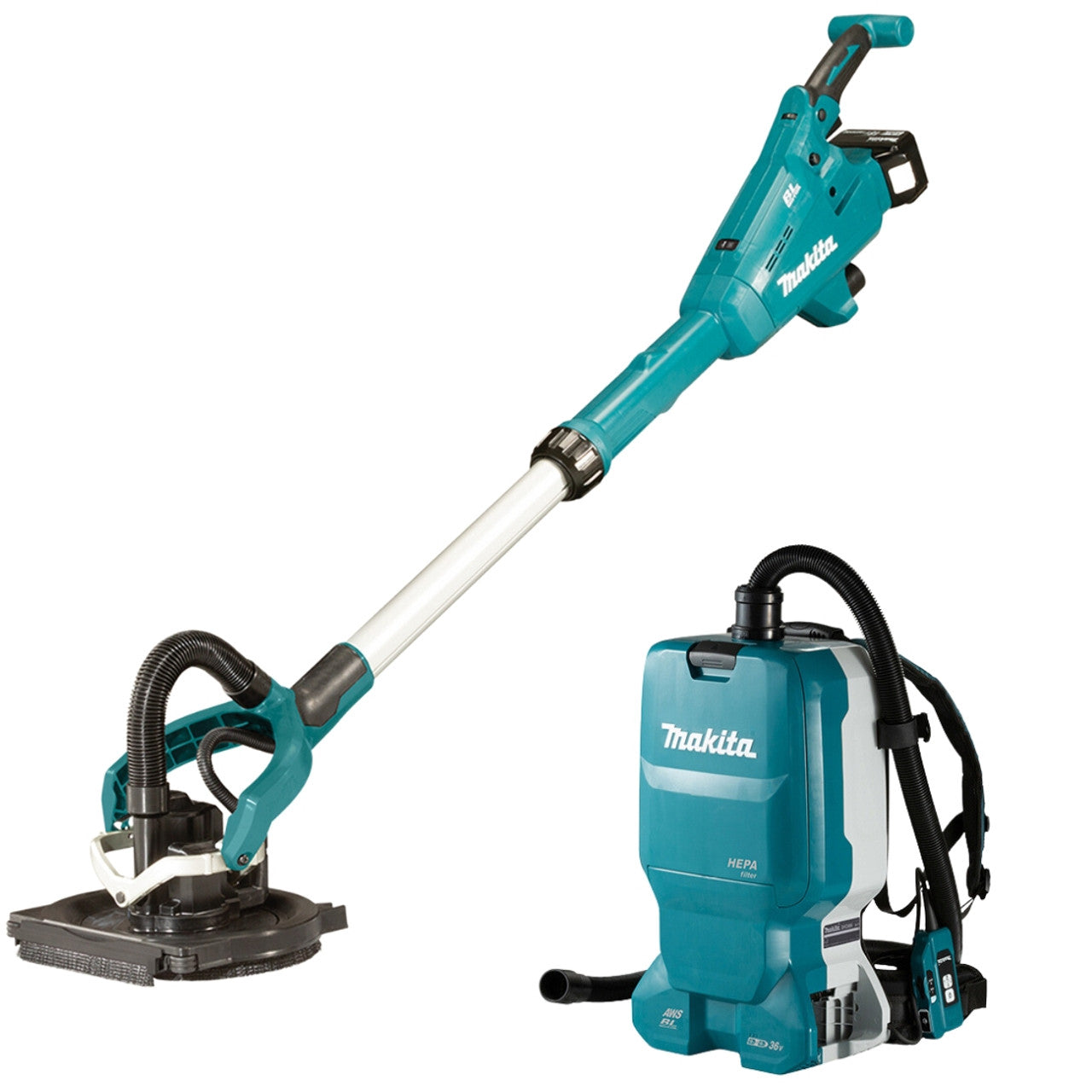Makita DSL800RT, Drywall Pole Sander with Backpack Vacuum Cleaner with AWS (6.0 L)