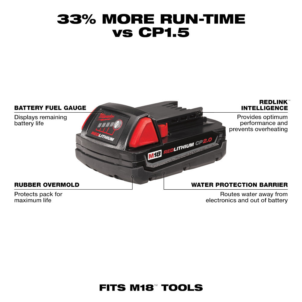 Milwaukee 48-11-1820, M18 REDLITHIUM Compact Battery (2.0 Ah)