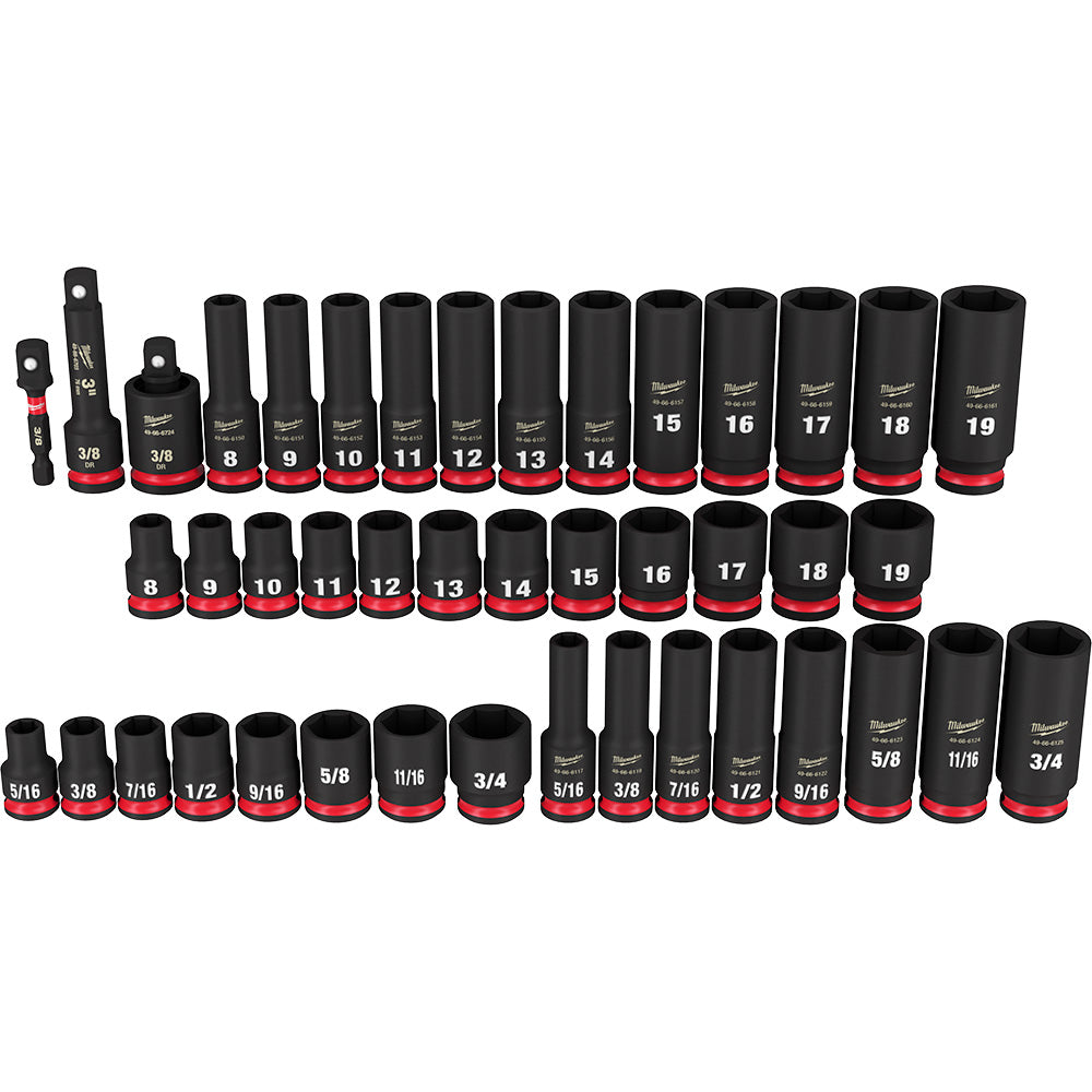 Milwaukee 49-66-7009, 3/8" Drive SHOCKWAVE Impact Duty SAE & Metric Deep 6 Point Socket Set - 43 Piece