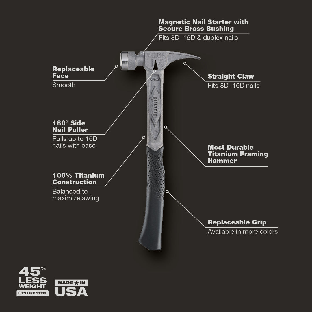 Stiletto TIB14RSC, STILETTO® TIBONE™ 14oz Smooth Titanium Framing Hammer