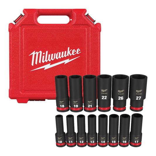 Milwaukee 49-66-7014, 1/2" Drive SHOCKWAVE Impact Duty Metric Deep 6 Point Socket Set - 14 Piece