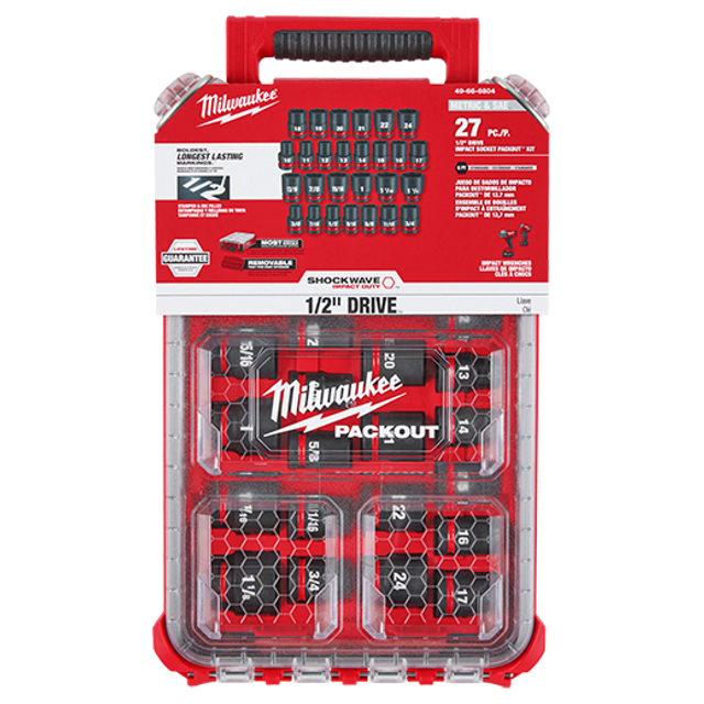 Milwaukee 49-66-6804, SHOCKWAVE Impact Duty™ Socket 1/2” Dr 27PC MM & SAE PACKOUT Set