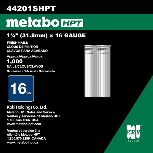 Metao HPT 44201SHPT, 16GA Elec. Galv. Finish Nails 1-1/4" x 16GA EG (1000 Count)