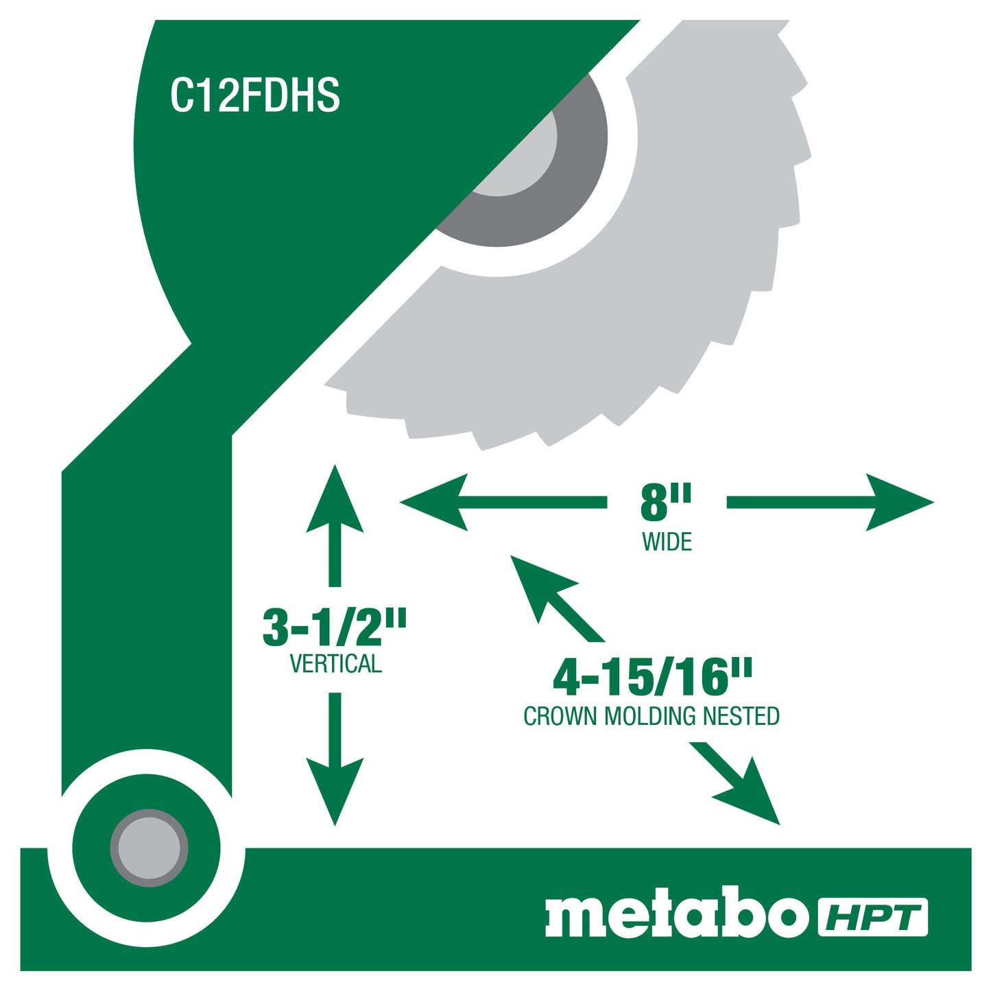 Metabo HPT C12FDH(S), 12'' Dual Bevel Miter Saw with Laser Marker, 15 Amp