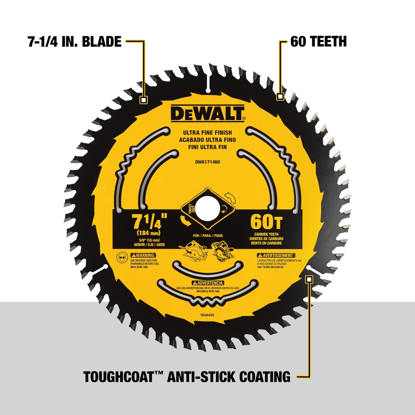 DEWALT DWA171460, 7-1/4'' 60 Teeth Circular Saw Blade