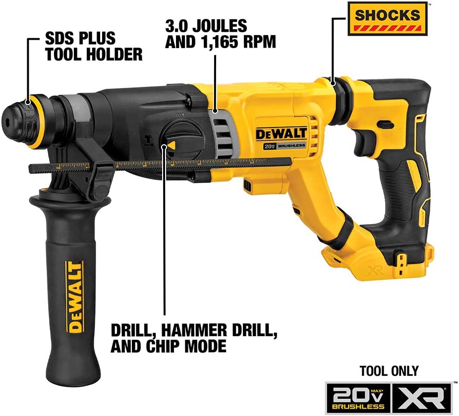 DEWALT DCH263B, 20V MAX XR Brushless 1-1/8" SDS PLUS D-Handle Rotary Hammer (Tool Only)