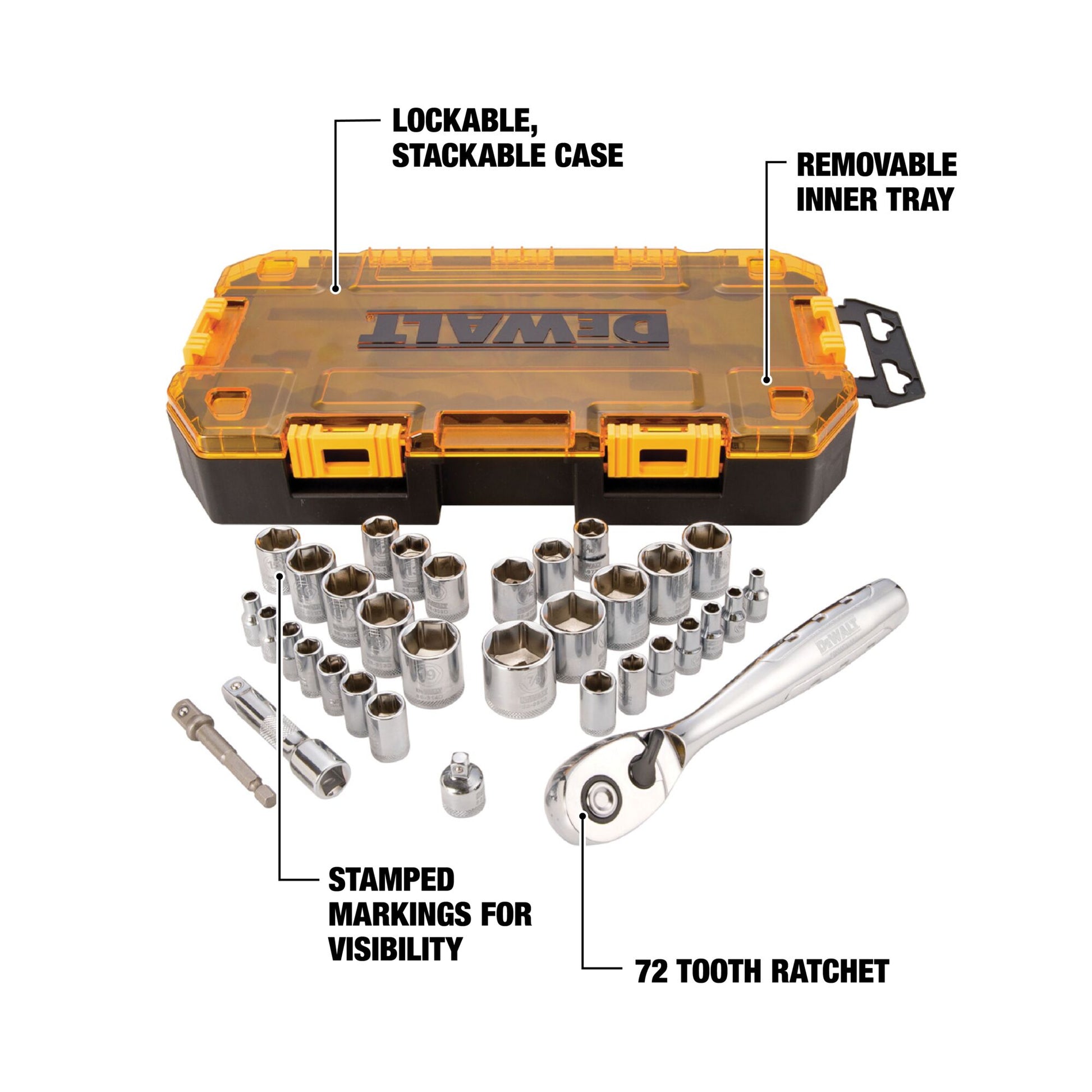 DEWALT DWMT73804, 34 pc 1/4'' & 3/8'' Drive Socket Set